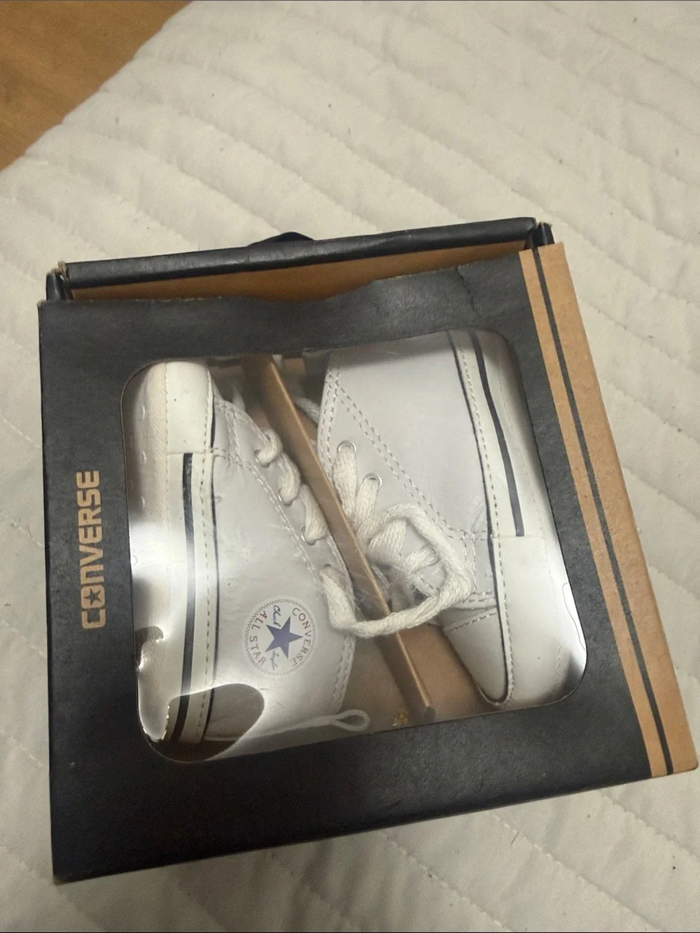 Converse White Kids High-Top Sneakers with Navy Star